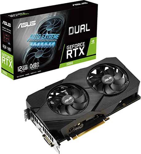 Asus Dual GeForce RTX 2060 EVO Scheda Grafica, 12GB GDDR6, PCIe 3.0, HDMI 2.0b, DisplayPort 1.4, DVI, Due Ventole Axial-Tech, Tecnologia 0dB, Auto Extreme, PSU Consigliata 500W, GPU Tweak II