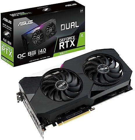 Asus Dual GeForce RTX 3060 Ti V2 OC Edition Scheda Grafica, 8 GB GDDR6, PCIe 4.0, 2 HDMI 2.1, 3 DisplayPort 1.4a, Funzione Boost Clock, Due Ventole Axial-Tech, GPU Tweak II, LHR, Nero