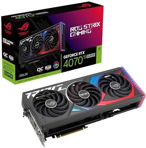 Asus ROG Strix NVIDIA GeForce RTX 4070 Ti SUPER OC Edition Scheda Grafica 16 GB GDDR6X, 256 Bit, PCIe 4.0, HDMI, DisplayPort, Nero, ROG-STRIX-RTX4070TIS-O16G-GAMING