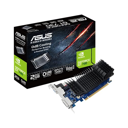 Asus GeForce GT 730 Scheda grafica GDDR5 a basso profilo da 2 GB per build HTPC silenziose (con staffe per porte I/O)