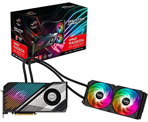 Asus ROG Strix LC AMD Radeon RX 6900XT Top Edition Scheda Grafica, AMD RDNA 2, PCIe 4.0, 16GB GDDR6, HDMI 2.1, DisplayPort 1.4a, Raffreddamento a Liquido, Radiatore 240mm, Tubi da 600mm, RGB, Nero