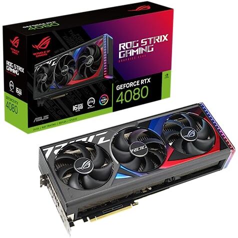 Asus ROG Strix NVIDIA GeForce RTX 4080 Scheda Grafica Gaming, OpenGL 4.6, 16 GB GDDR6X, PCIe 4.0, HDMI 2.1a, DisplayPort 1.4a, GPU Tweak III, Nero