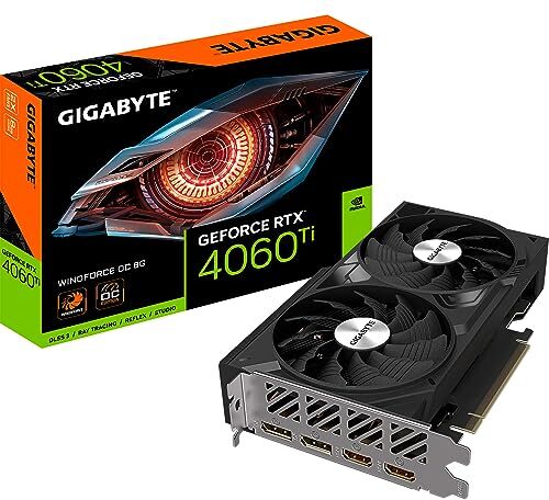 Gigabyte NVIDIA GeForce RTX 4060 Ti WINDFORCE OC Scheda grafica 8GB GDDR6, 128-bit, PCI-E 4.0, 2550MHz Core Clock, 2x DP 1.4, 2x HDMI 2.1a, NVIDIA DLSS 3 GV-N406TWF2OC-8GD