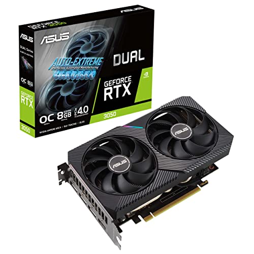 Asus Dual NVIDIA GeForce RTX 3050 OC Edition Scheda Grafica, 8GB GDDR6, PCIe 4.0, HDMI 2.1, DisplayPort 1.4a, Due Ventole Axial-Tech, PSU Consigliata 550W, GPU Tweak II, Tecnologia 0dB, LHR