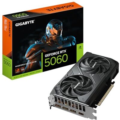 Gigabyte GeForce RTX 5060 WINDFORCE MAX OC V2 8G – Scheda grafica, 8GB GDDR7, 128bit, PCI-E 5.0, 2512MHz Core Clock, 3 × DP, 1 × HDMI, NVIDIA DLSS 4, GV-N5060WF2MAX OCV2-8GD Gigabyte GeForce RTX 5060 WINDFORCE MAX OC V2 8G – Scheda grafica, 8GB GDDR7, 128bit, PCI-E 5.0, 2512MHz Core Clock, 3 × DP, 1 × HDMI, NVIDIA DLSS 4, GV-N5060WF2MAX OCV2-8GD