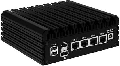 MNBOXCONET Firewall Fanless Mini PC Appliance N100, Small Computer 4 x 2.5GbE I226-V LAN, DDR5 32GB RAM 2TB SSD, Windows 11 Pro, OPNsense, Type-C, TF Slot, HD