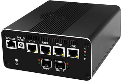 MNBOXCONET Micro Firewall Appliance 10GB SFP+ Core i5 1240P, 4 x i226V 2.5G LAN Mini PC Router, DDR5 8G RAM 128G NVMe SSD, Support Windows OPNsense, Type-C 10Gbps Port, CONSOLE, TF Slot