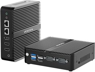 VENOEN Mini PC senza ventole Windows 11, Celeron J6412 12.Gen, 4GB RAM SSD 256GB, 2x HD, DP, Display 4K, 2x Gigabit Lan, 2x RS232 COM, Dual Band Wifi, BT4.2, Micro Computer, Ufficio/Uso Industriale