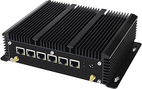 ANDAQI 6 Port, Fanless Firewall Micro Appliance/Mini PC, AES-NI, C202, Intel Pentium Gold 5405U, DDR3L 8GB RAM 128GB mSATA, Support 2.5-inch SATA Internal SSD/HDD