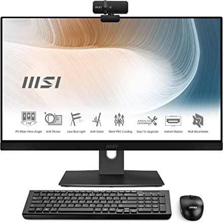 MSI Modern AM241P 11M All-in-One Desktop PC 23.8" FHD IPS Panel, 11th gen Intel Core i5-1135G7 CPU, 8GB DDR4 RAM, 256GB M.2 SSD, 1TB HDD, Wi-Fi 6, Wireless Tastiera & Mouse, Windows 10 Home Nero