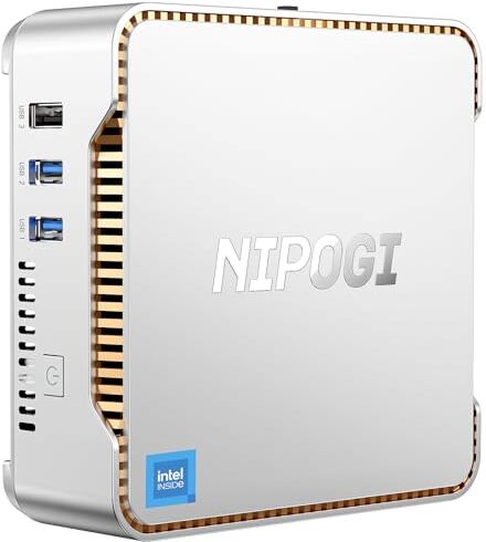 NiPoGi GK3 Plus Mini PC, Intel Alder Lake-N97 (Beat N100/N95, fino a 3,6 GHz), 8 GB DDR4 256 GB M.2 SSD Mini Desktop Computer WiFi 6, 2 HMDI+VGA 4K Triple Display Micro PC con VESA per scuola/ufficio.