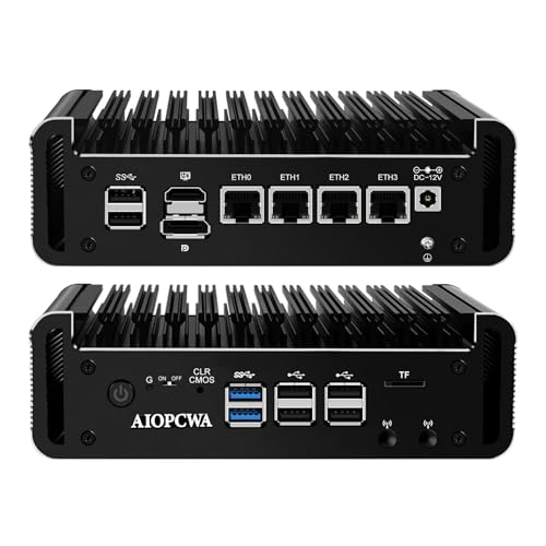 AIOPCWA Micro Firewall Appliance, MINI PC, Alder Lake N100 Fanless Router PC, 4 x 2.5GbE i226V LAN, Support Opnsense, Linux, Barebone, NO RAM NO SSD NO OS