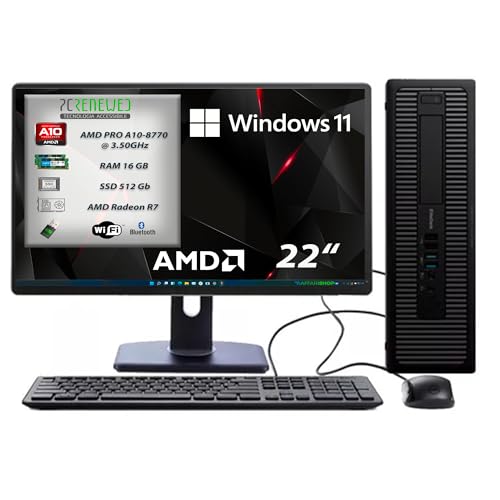 PCRENEWED TECNOLOGIA ACCESSIBILE PcRenewed Pc Desktop Pronto All'Uso, Computer Pc Fisso ricondizionato A10 3.5 Ghz, Ram 16Gb, SSD 512Gb, Pacchetto Office 2019, Windows 11 Pro (Ricondizionato) (Pc Completo)