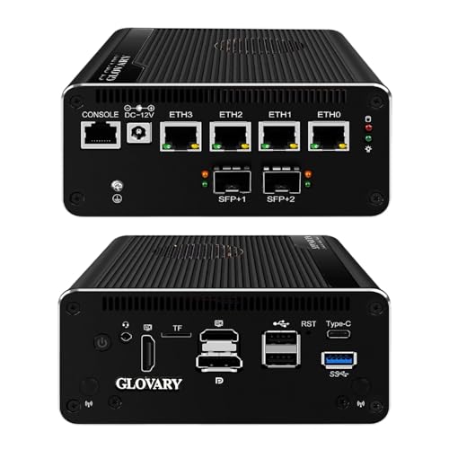 Glovary Firewall Appliance Dual 10GbE SFP+ Core i5 1240P, 4 x i226V 2.5GbE LAN Mini PC Router, Barebone, Micro Router Computer, 10Gbit TypeC Port, Windows 11 Pro, OPNsense
