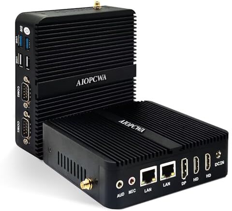 AIOPCWA Fanless Mini PC Celeron J6413 Windows 11 Pro Dual Lan Industrial Computer, DDR4 16GB RAM 1TB SSD, Dual RS232 COM Mini Server, HD, DP, WiFi, BT4.2