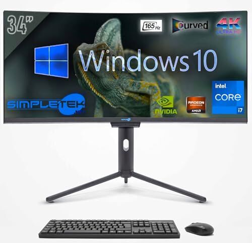 SIMPLETEK – All in One 34" i7 4K Curvo 165Hz   Windows 10 Pro   RTX4060 8GB   16GB RAM SSD 4TB   Webcam Integrata 2K   Aio Gaming Computer   WiFi6   BT 5.2