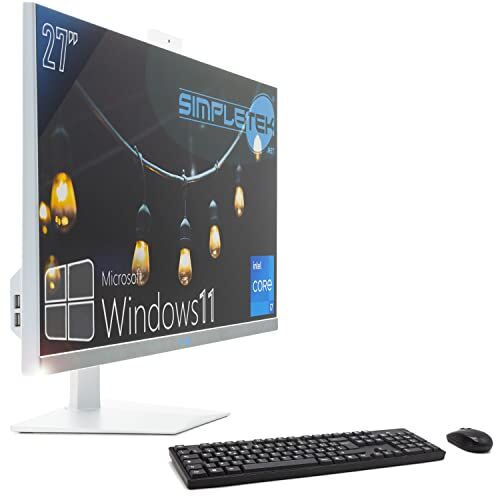 SIMPLETEK PC All in One Display 27" 2K Core i7 Fino 3.60GHz Windows 11 Nvidia GT710 2GB   16GB RAM 480GB SSD WiFi BT HDMI Webcam 1080p Gaming AiO Computer Fisso Grafica Video Editing