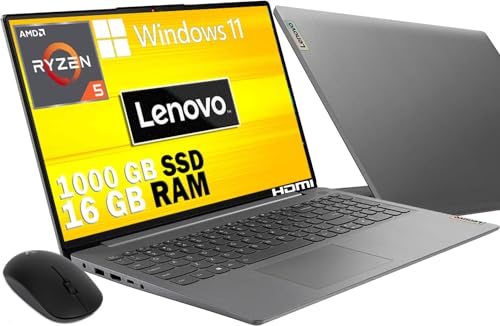 Lenovo Pc Notebook Led 15,6'' Full Hd,Amd Ryzen 5 R5-5500U Six Core Fino 4,0 Ghz,Ssd M2 Nvme1000Gb,Ram 16Gb,Webcam,Hdmi,Lan,Wifi,Open Office,Windows 11 Pro MOUSE OMAGGIO