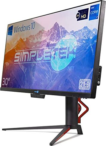 SIMPLETEK All in One 30" Schermo 2K Core i7 16GB SSD 480GB Windows 10 Pro   Ultrawide IPS 21:9 WiFi6 Bluetooth 5 Webcam Integrata PC Desktop Fisso Aio