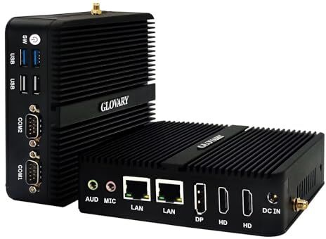 Glovary 12th Gen Fanless Industrial Mini PC Celeron J6413 Windows 11 Pro Dual Lan, DDR4 8GB RAM 128GB SSD, Dual COM Industrial Computer, Small Desktop PC, HD, DP, USB3.0, WiFi, BT4.0