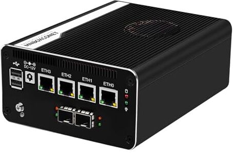 MNBOXCONET Micro Firewall Appliance 10GB SFP+ N200, 4 x i226V 2.5G LAN Mini PC Router, Barebone, Support Windows OPNsense, Type-C 10Gbps Port, HD, TF Slot