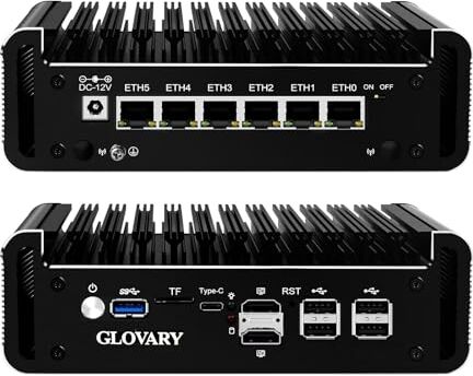 Glovary Firewall Mini PC Octa Core i3 N305, DDR5 16GB RAM 2TB NVMe SSD, 6 x 2.5GbE i226V LAN Fanless Ethernet Computer, Micro Router Appliance, AES-NI, OPNsense, TypeC Port, TF Card Slot