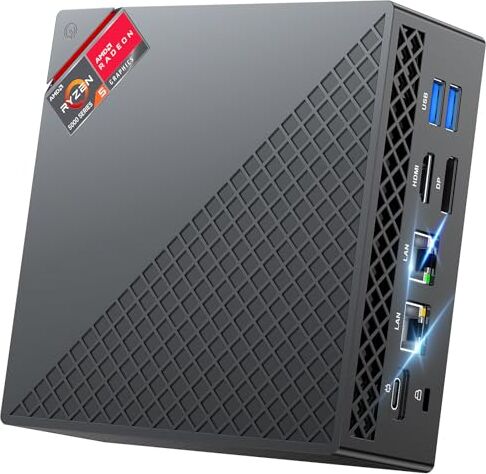 NiPoGi AM06 PRO Mini PC 32 GB RAM, AMD Ryzen 5 5500U (6C/12T, fino a 4,0 GHz) Mini PC Dual LAN, Mini computer desktop SSD M.2 NVMe da 512 GB, Triplo display 4K/WiFi 5/BT 4.2 per giochi/Ufficio/HTPC.