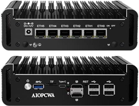 AIOPCWA Micro Firewall Appliance, MINI PC, N100 Fanless Router PC, 6 x 2.5GbE i226V LAN, Support Opnsense, Linux Ubuntu, Windows 11 Pro, 32GB DDR5 RAM 2TB M.2 NVMe SSD