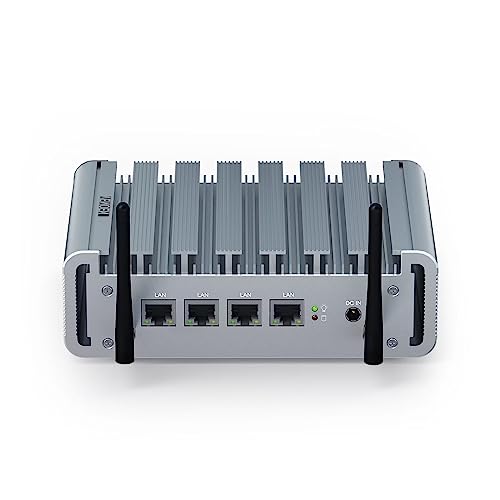 VENOEN Firewall Micro Appliance Mini PC Router Server, Celeron J4125, 2.5Gbe 4 i225 Nics, 16GB DDR4 RAM 256GB SSD, HD-MI, VGA, Wifi, Mini computer, Accensione automatica, RTC, Rete, Casa, Ufficio