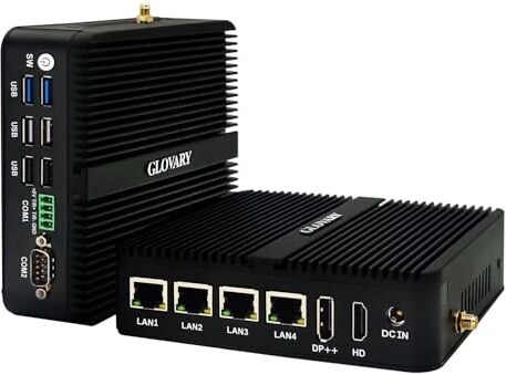 Glovary 12th Gen Fanless Micro Router Appliance Pentium J6426 Windows 11 Pro, 4 x i225V 2.5GbE LAN, DDR4 32GB RAM 512GB SSD, Firewall Mini PC Support OPNsense, HD, DP, 2COM, WiFi, BT4.0