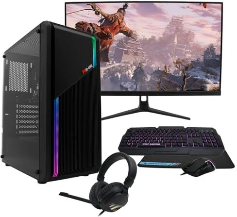 PC-GAME PC gaming completo (AMD Ryzen 7 5700G, Radeon Vega 8, 32 GB RAM, 1 TB SSD   WiFi, monitor QHD da 27", tastiera + mouse + cuffie + mousepad) computer desktop