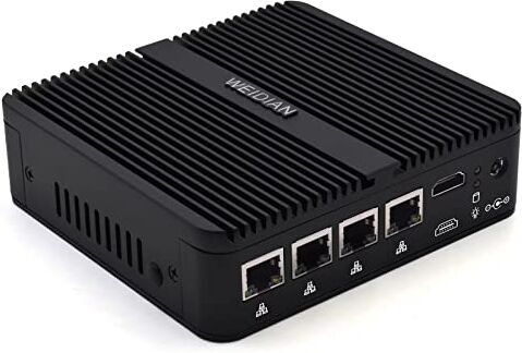 WEIDIAN Mini PC, Firewall, OPNsense, VPN, Network Security Micro Appliance, Router PC, Celeron J4125, AES-NI, HDMI, RS232 COM, 2USB3.0, 4 x LAN, Fanless, SIM Slot, (DDR4 32GB RAM/512GB SSD/1TB HDD)