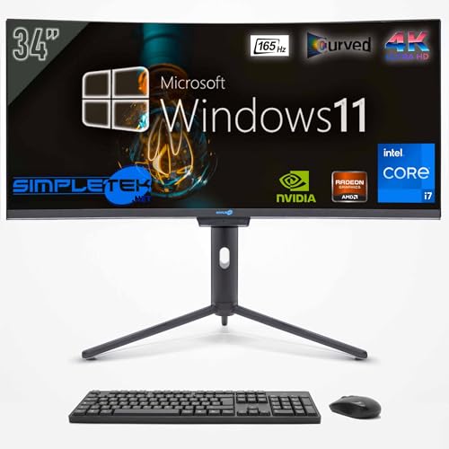 SIMPLETEK – All in One 34" i7 4K Curvo 165Hz   Windows 11 Pro   GTX1660 6GB   16GB RAM SSD 2TB   Webcam Integrata 2K   Aio Gaming Computer   WiFi6   BT 5.2