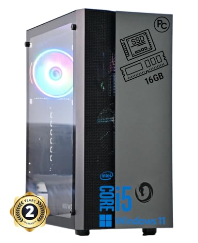 VOKOT Pc Fisso i5 intel core Cpu fino a 3.60ghz, 16gb Ram, Ssd da 500gb, Wifi Incluso USB, Windows 11 Pro, Office 2019, Computer PC Desktop completo per ufficio,casa pronto all'uso