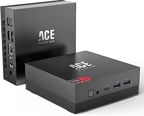 ACEMAGICIAN Mini PC Ryzen 5, AMD Ryzen 5 5500U(6C/12T, Fino a 4.0 GHz),Mini Computer 16GB DDR4 RAM 512GB M.2 2280 NVMe SSD,Graphics 7 Core 1800 MHz,Dual Ethernet/Type-C,for Ufficio/Casa/Educazione