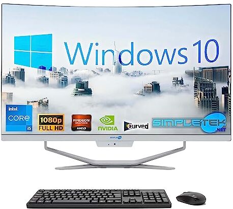 SIMPLETEK – Computer All in One 27" Curvo   Processore Intel i5 10 Gen   Scheda Video GT710 1GB   Windows 10   8GB RAM 240GB SSD   Ideale per Grafica, Gaming, Lavoro