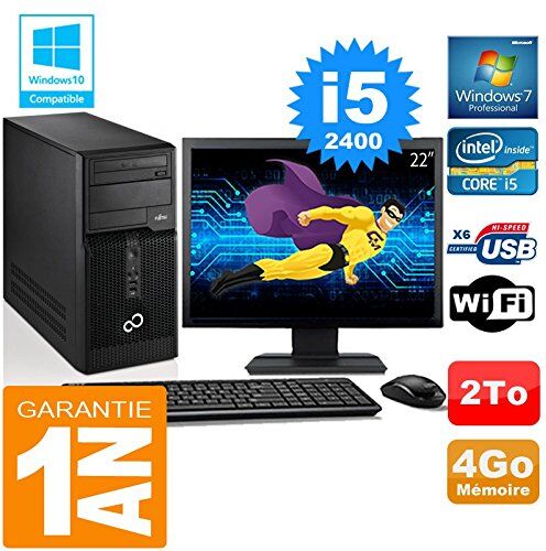 Fujitsu PC Tower Esprimo P400 I5-2400 Disco RAM 4Go, 2 a Wifi W7, schermo 22" (rigenerato)