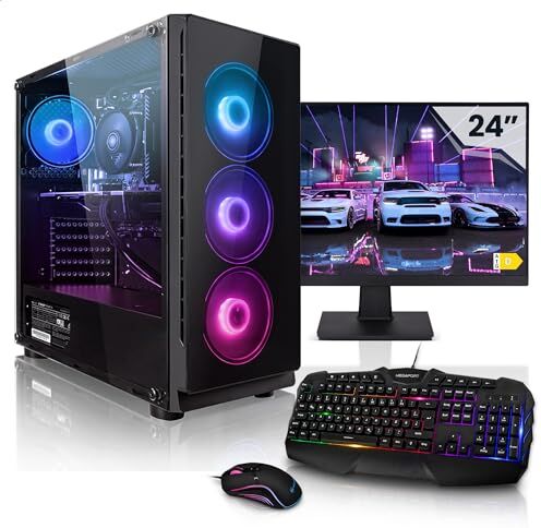 Megaport Completo PC Gaming AMD Ryzen 5 5500 6x 3.60GHz • 24” Schermo • Windows 11 • Nvidia GeForce RTX1650 4GB • 16GB 3200MHz DDR4 • 500GB M.2 SSD • Tastiera/Mouse • pc da gaming