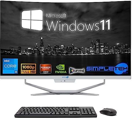 SIMPLETEK – Computer All in One 27" Curvo   Processore Intel i5 10 Gen   Scheda Video GT710 1GB   Windows 11   8GB RAM 240GB SSD   Ideale per Grafica, Gaming, Lavoro