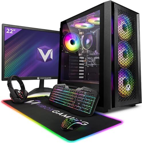 Vibox I-18 PC Gamer 22" Écran Pack Quad Core AMD Ryzen 3200G Processore 4GHz Radeon Vega 8 Graphique 8Go RAM 480Go SSD Windows 11 WiFi