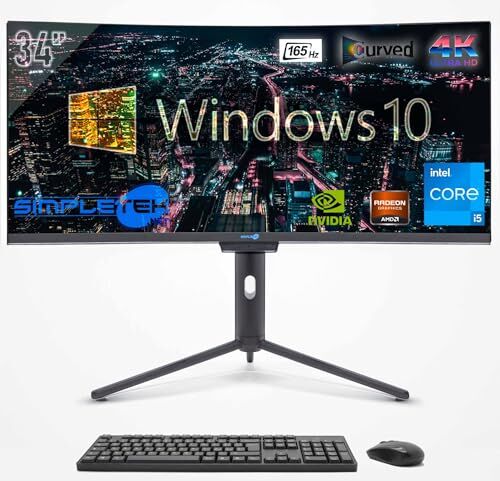 SIMPLETEK – All in One 34" i5 4K Curvo 165Hz   Windows 10 Pro   GTX1650 4GB   16GB RAM SSD 480GB   Webcam Integrata 2K   Aio Gaming Computer   WiFi6   BT 5.2