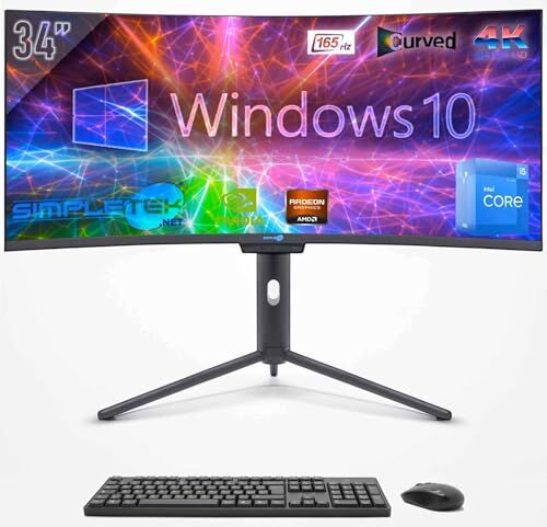 SIMPLETEK PC ALL in ONE 34" 4K Wide 165Hz Core i5 12° Gen   Windows 10   32GB RAM SSD 960GB   GPU Dedicata GTX 1660 da 6GB   Webcam integrata 5MP Gaming Computer WiFi6