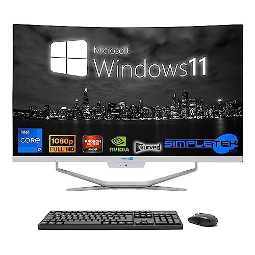 SIMPLETEK – Computer All in One 27" Curvo   Processore Intel i7 10 Gen   Scheda Video GT710 da 1GB   Windows 11   16GB RAM 480GB SSD   Ideale per Grafica, Gaming, Lavoro