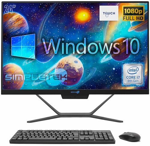 SIMPLETEK PC All In One Touch   Intel Core i7 8° Generazione   Windows 10 Pro   16GB RAM SSD 480GB   Webcam 2K Integrata   Schermo Touchscreen   BT 5.2