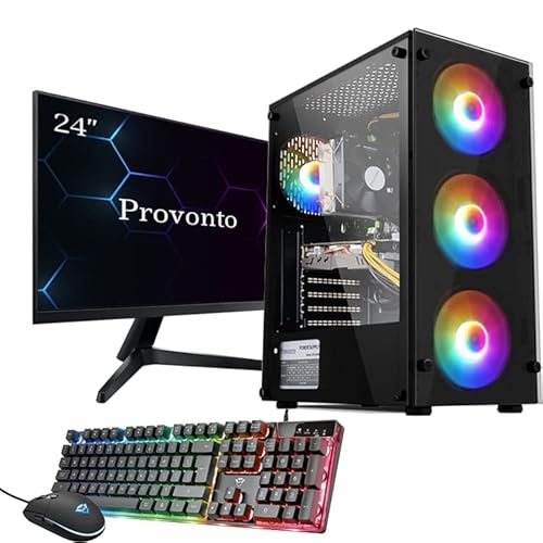 Provonto 12 Core Mid-Range PC Gaming Fisso Completo [Intel Xeon E5-2650 v4, AMD Radeon RX 580, 16 GB RAM, 512 GB SSD + Monitor 24 Pollici + Tastiera + Mouse]