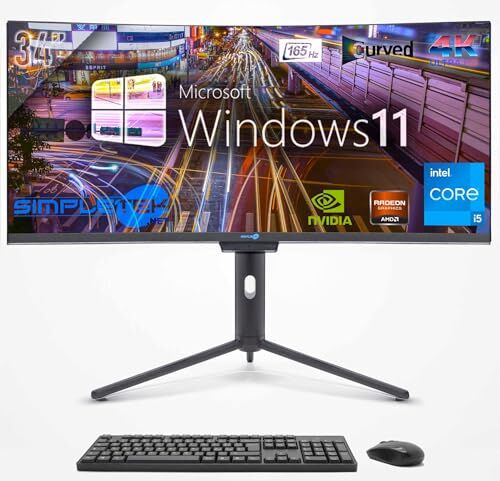 SIMPLETEK – All in One 34" i5 4K Curvo 165Hz   Windows 11 Pro   GTX1660 6GB   16GB RAM SSD 960GB   Webcam Integrata 2K   Aio Gaming Computer   WiFi6   BT 5.2