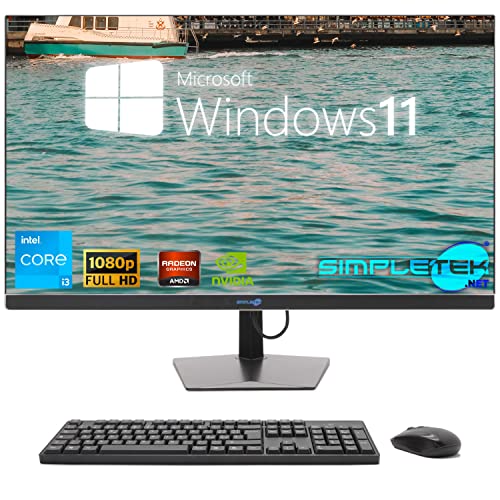 SIMPLETEK PC All in One 24" Core i3 10 Gen Scheda Video Dedicata GT710 1GB   Windows 11   8GB RAM SSD 120GB   Perfetto per Lavoro, Intrattenimento, Grafica