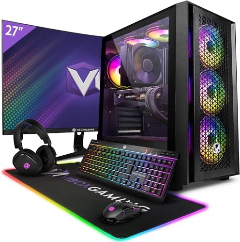 Vibox VII-69 PC Gamer 27" 165Hz Écran Pack Incurvé Intel i7 13700F Processore 5.2GHz Nvidia RTX 4070 Ti 12Go 32Go RAM 1To NVMe M.2 SSD 700W PSU Windows 11 WiFi