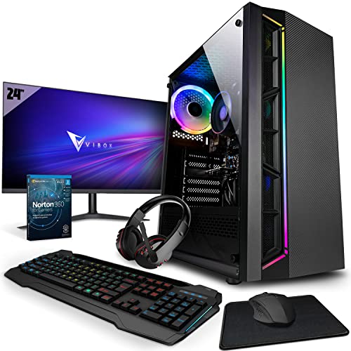 Vibox I-38 PC Gamer 24" Pacchetto Monitor Quad Core AMD Ryzen 3200G Processore 4GHz Radeon Vega 8 Grafico 8GB RAM 240GB SSD 1TB HDD Windows 11 WiFi