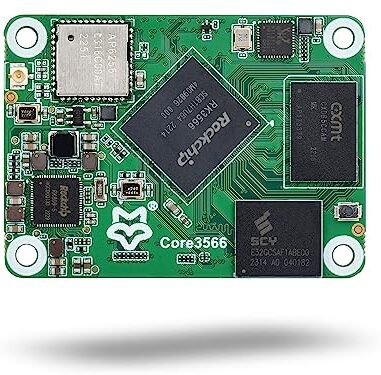 LUCKFOX Core3566102032 Module, Features Rockchip RK3566 Quad Core Processor, with 2GB LPDDR4 SDRAM memory, 32GB eMMC, Dual Band(2.4GHz/5.0GHz) WiFi, BT5.0, Compatible with Raspberry Pi CM4 Baseboard